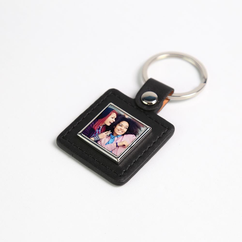 Personalized Leather Square Photo Keychain.