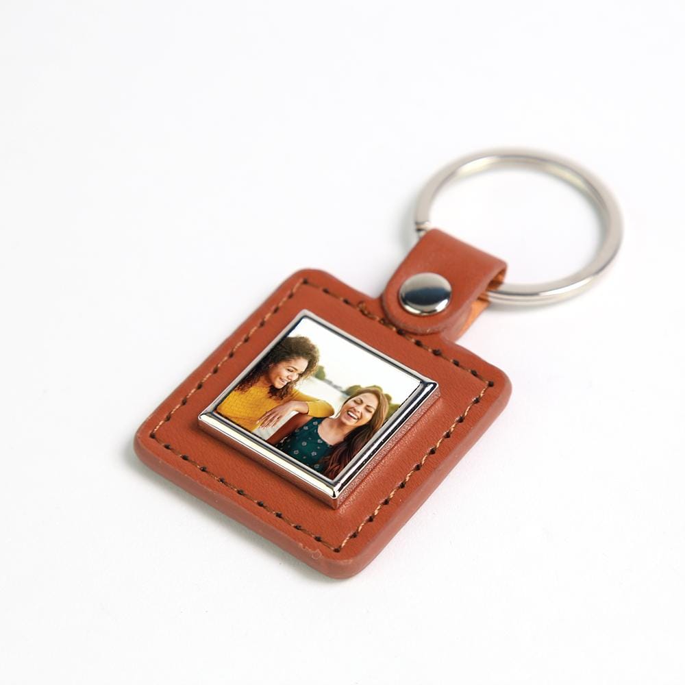 Personalized Leather Square Photo Keychain.