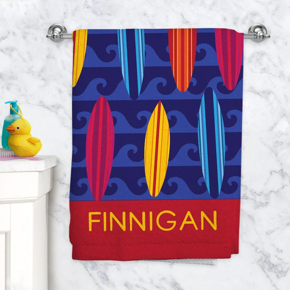 Surf Board Personalized Towel for Kids | Custom Name Towel for Beach or Bath