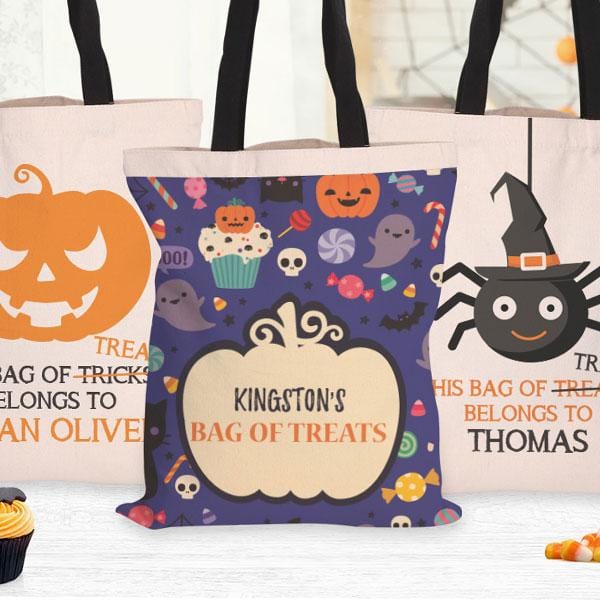 personalized bag, chevron Halloween pumpkin monogram, custom treat bag