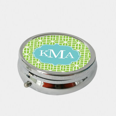 Personalized Round Octagon Chain Design Monogram Pill Box.