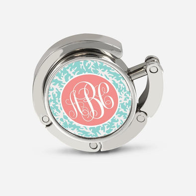 Coral Folding Purse Hanger Personalized with Monogram.