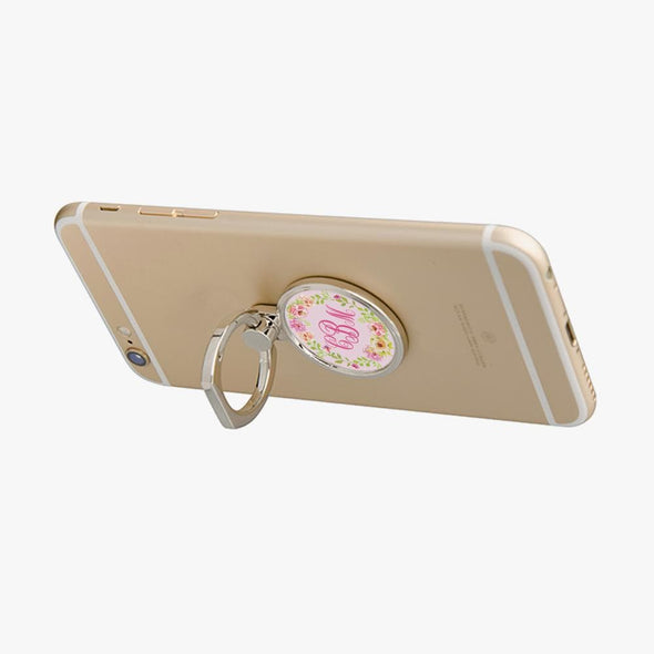 Personalized Round Floral Monogram Mobile Phone Ring Holder.