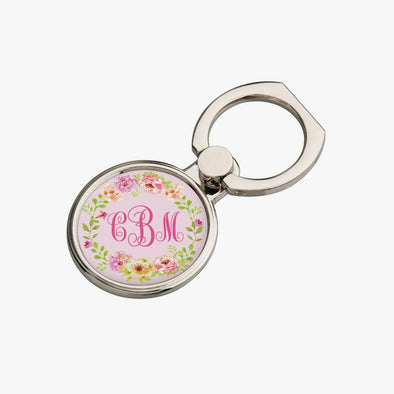 Personalized Round Floral Monogram Mobile Phone Ring Holder.