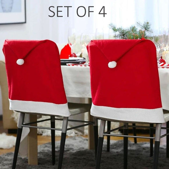 Set of 4 Santa Hat Chair Covers | Non-Personalized