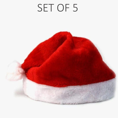 Exclusive Sale | Set of 5 Plush Christmas Santa Hats Bundle | Non-Personalized Bulk Hat Sale