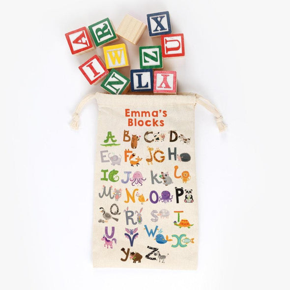 Alphabet Farm Personalized Small Drawstring Toy Bag.