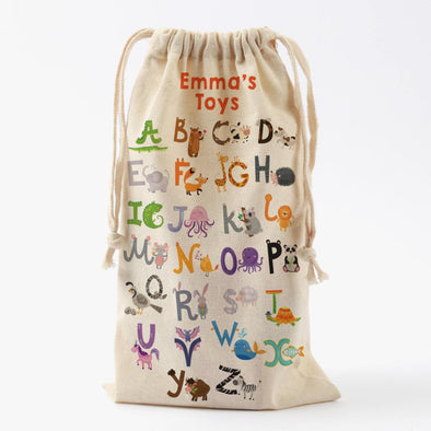 Alphabet Farm Personalized Small Drawstring Toy Bag.