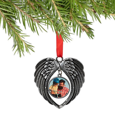 Angel Wings Photo Christmas Ornament | Silver Tone Christmas Ornament Personalized w/ Your Favorite Photo