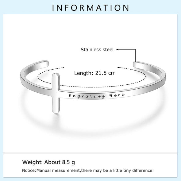 Stainless Steel Personalized Name Cross Bangle Bracelet