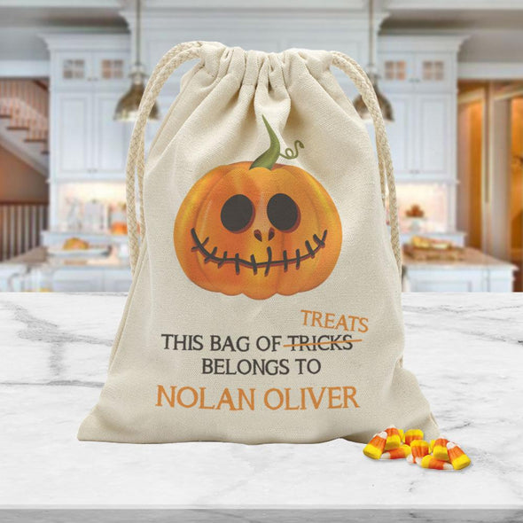 Bag Of Treats Custom Halloween Drawstring Sack for Kids | Personalized Halloween Trick or Treat Bag.