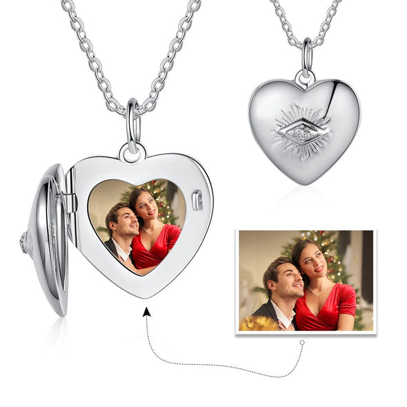 .925 Sterling Silver Personalized Heart Locket with Photo and engraving on the Front and 14K Gold plating