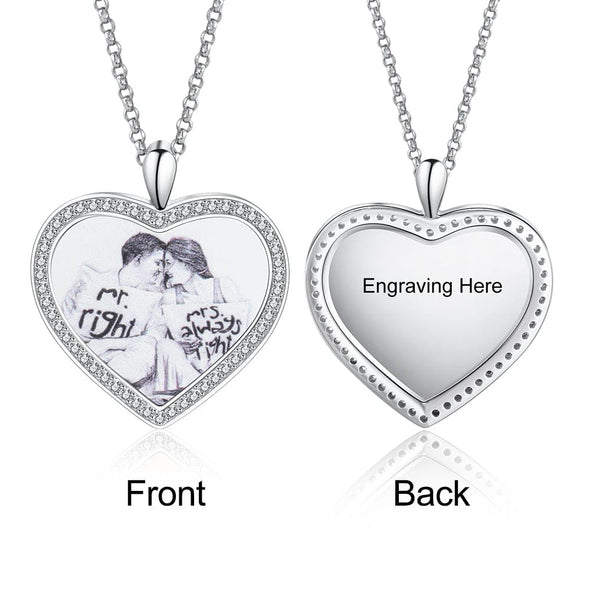 Personalized Stainless Steel Square or Heart Photo Necklace with Engraving on the back