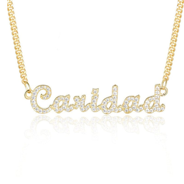 .925 Sterling Silver Name Necklace with Sparking Crystals