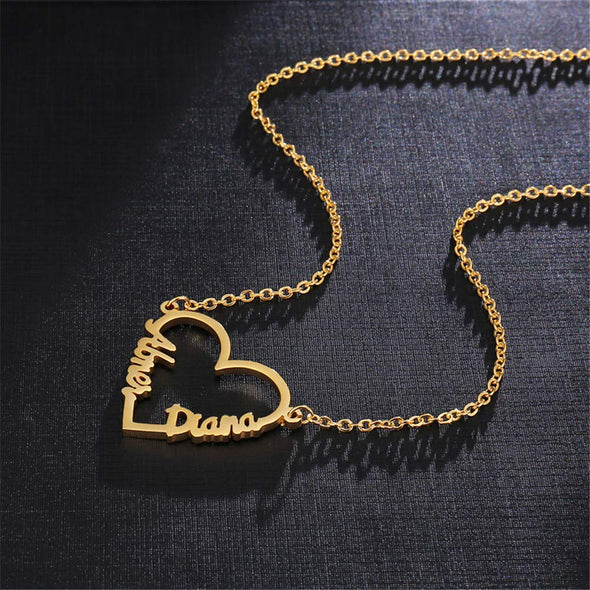 .925 Sterling Silver Personalized Heart with Double Name Necklace