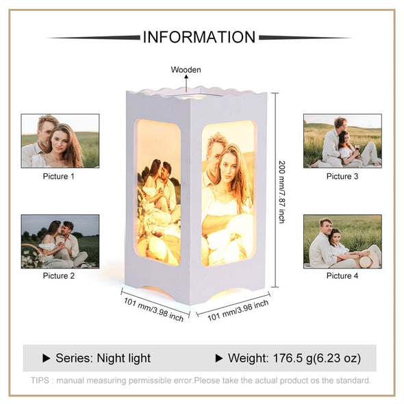 Light up your precious moments with a personalized four-sided picture light stand!