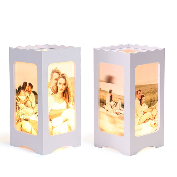 Light up your precious moments with a personalized four-sided picture light stand!