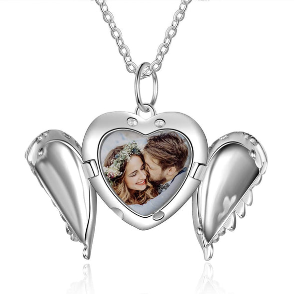 Personalized Heart Shaped Locket with Photo and back Laser Engraving with 14K White Gold Plated