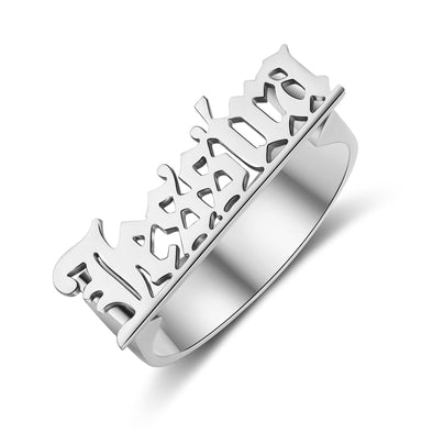Personalized Old English Font Name Ring with 14K Gold Plating