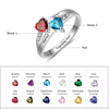 .925 Sterling Silver Heart Birthstone Ring with Personalized Names