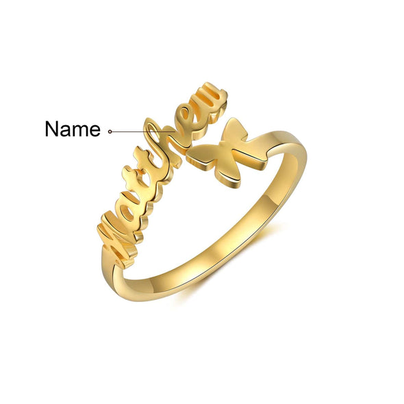 Personalized Butterfly Name Ring with pure Rhodium plated process