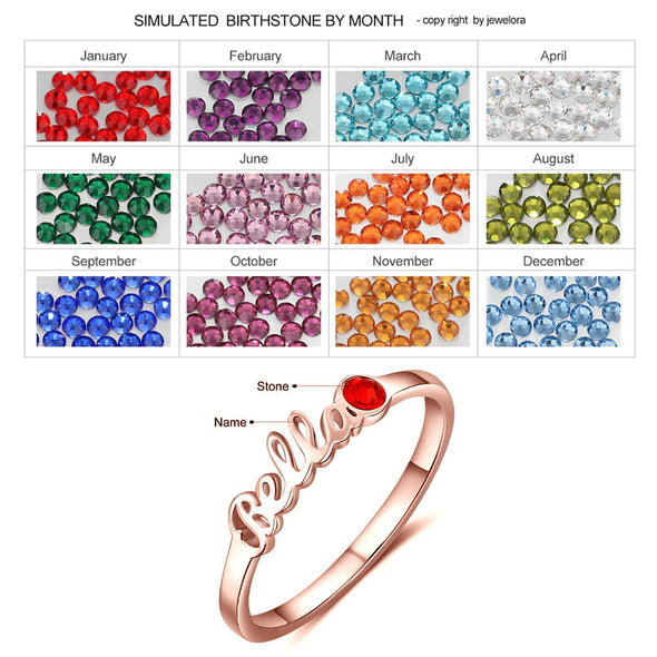 Personalized Name Ring with a Birthstone