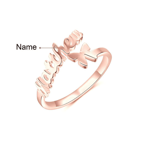 Personalized Butterfly Name Ring with pure Rhodium plated process