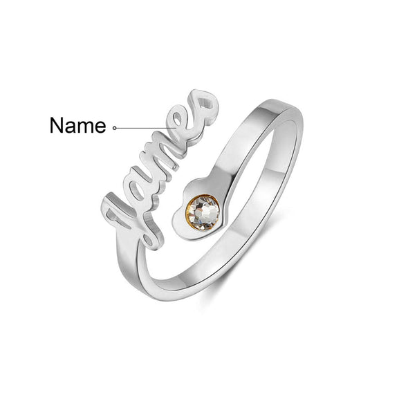 Personalized Sterling Silver Plated Four Name Ring with Crystal stone