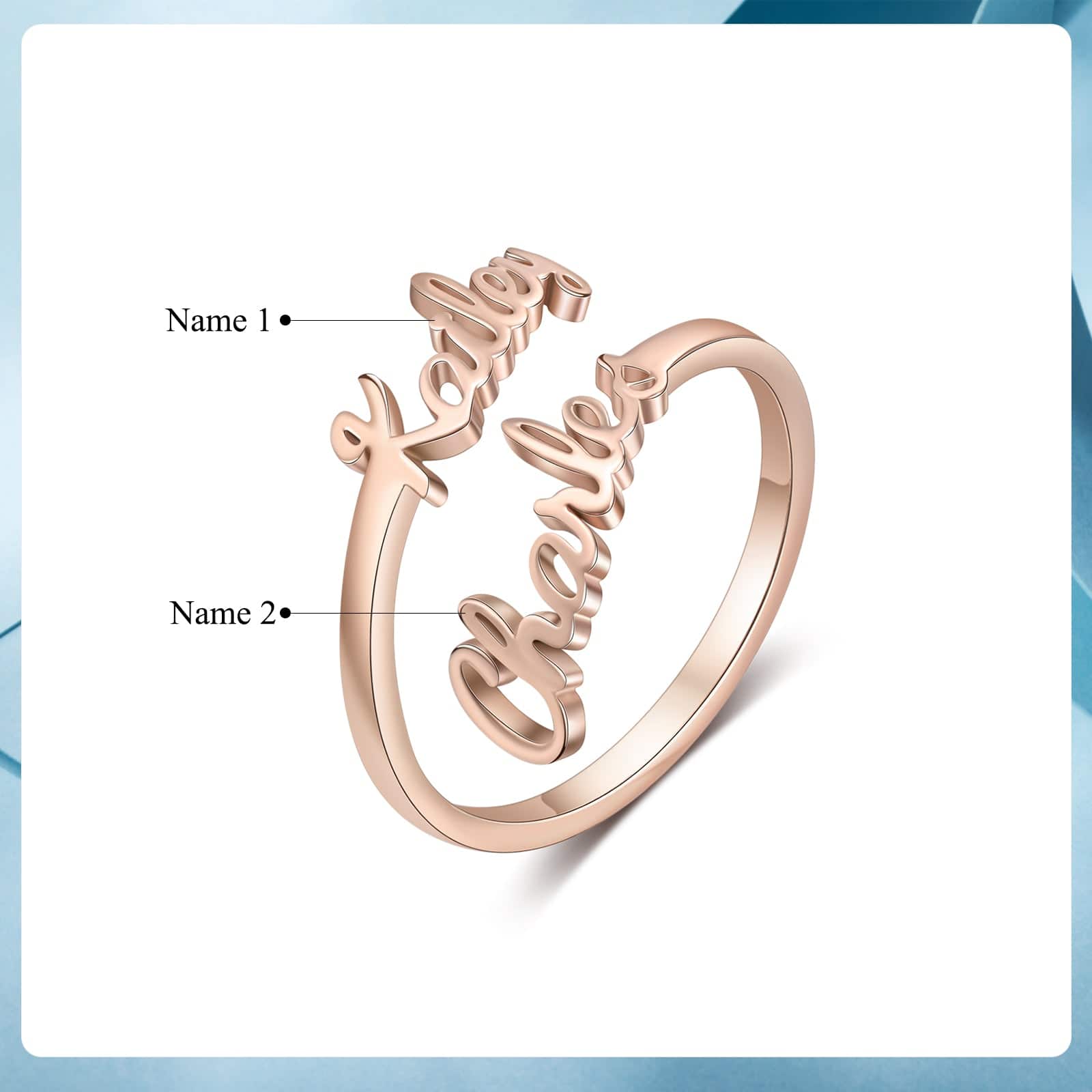 Dual Name Rings Personalized Double Name Ring with 14K Gold Plating