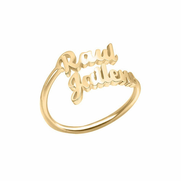 Personalized .925 Sterling Silver Double Name Ring with your choice of 14K gold plating over Sterling