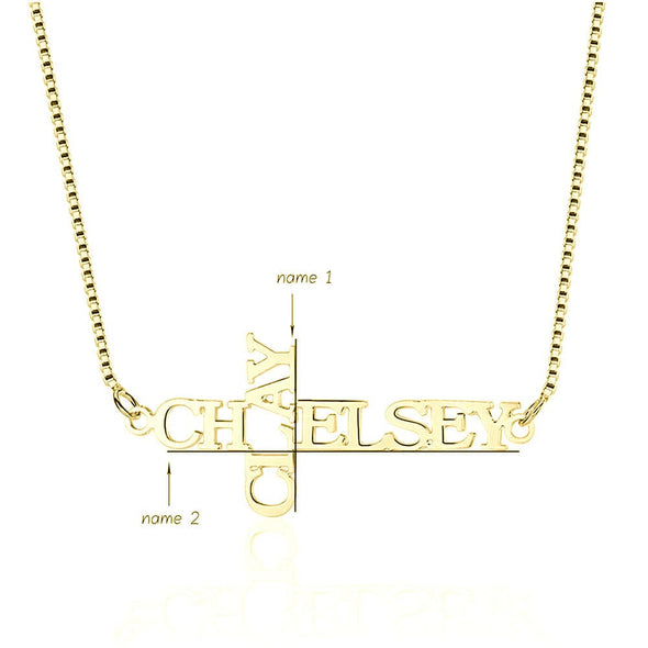 .925 Sterling Silver Cross Double Name Necklace