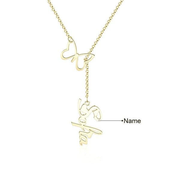 .925 Sterling Silver Vertical Name Necklace with Butterfly