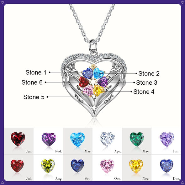 .925 Sterling Silver Necklace with 1-6 names and Birthstones