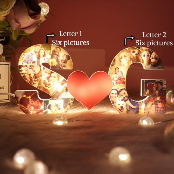 Add love to your initials with a photo-filled heart.