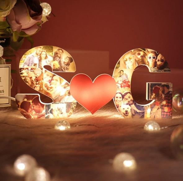 Add love to your initials with a photo-filled heart.