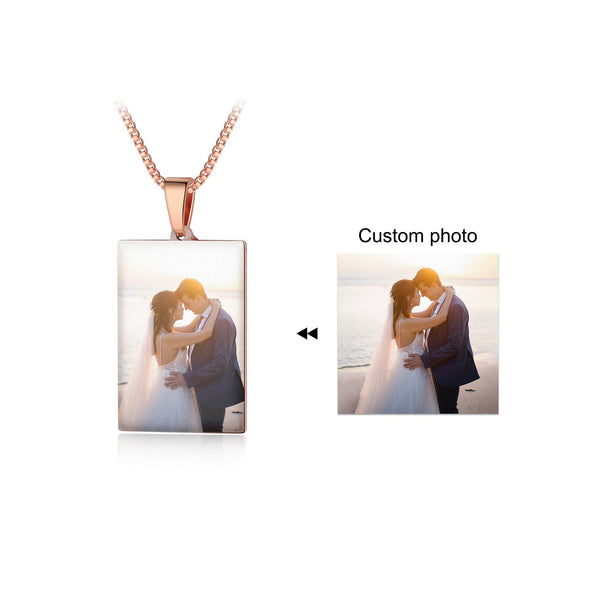 Stainless Steel personalized Rectangle, Heart or Round Photo Necklace