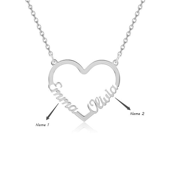 .925 Sterling Silver Personalized Heart with Double Name Necklace