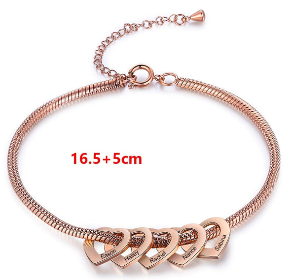 Stainless Steel Heart Shaped Bracelet personalized with 2-6 names