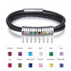 Personalized Stainless Steel Black Leather Bracelet with a 1-8 Names and Birthstones