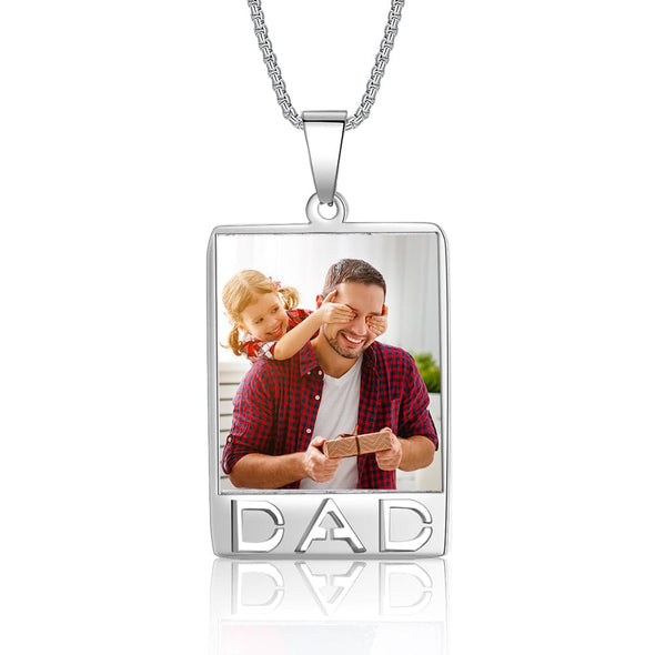 Personalized Stainless Steel "DAD" Square or Round Photo Necklace