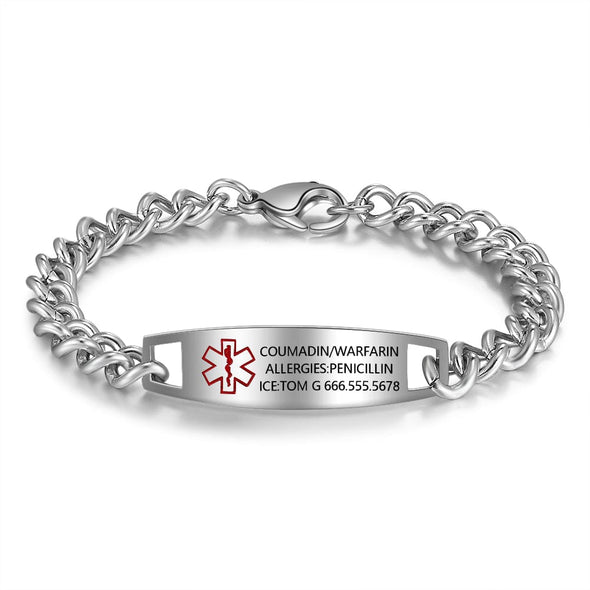 Personalized Medical Alert  Titanium Steel Bracelet