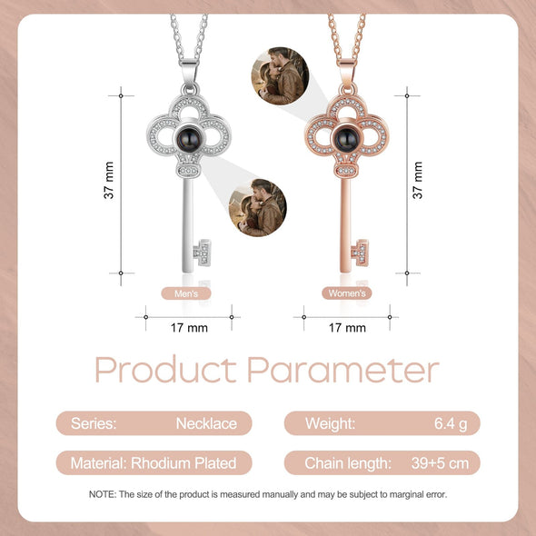 Personalized Photo Projection Key Necklace For Couples, family, Pets or Loved ones