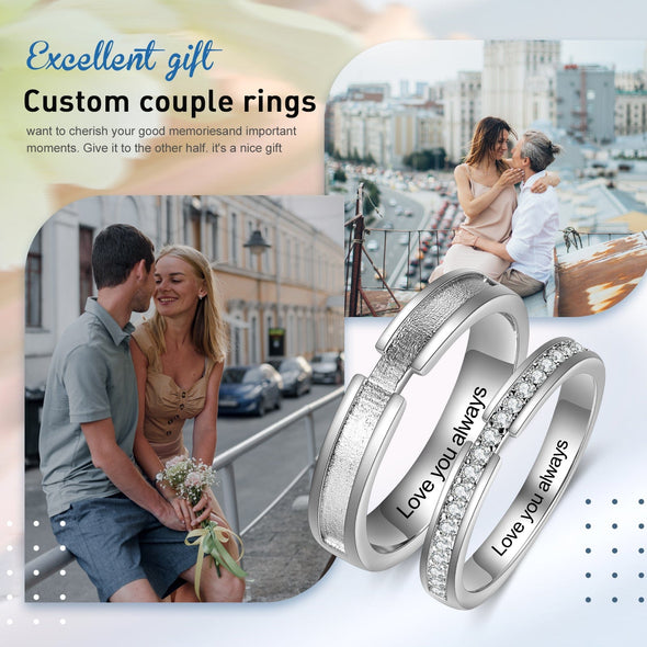 CZ Couples Ring with Personalized Laser Engraved Message