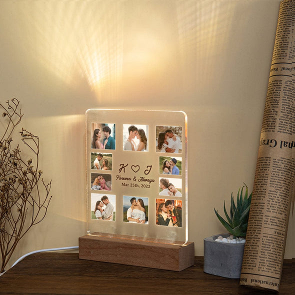Custom LED light photo collage plaque, Personalized picture frames acrylic art photo gifts