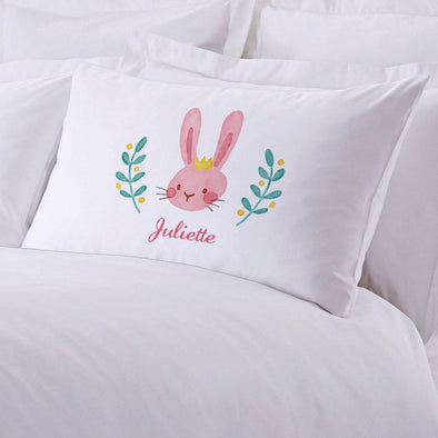 Crowned Easter Bunny Personalized Kids Sleeping Pillowcase.