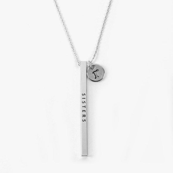 Inspirational Engraved Silver Tone Bar Necklace Personalized w/ Initial Charm.