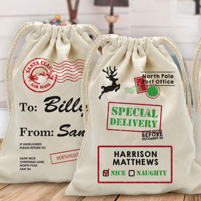 Custom Santa's Special Delivery Christmas Drawstring Sack | Personalized Santa Bag