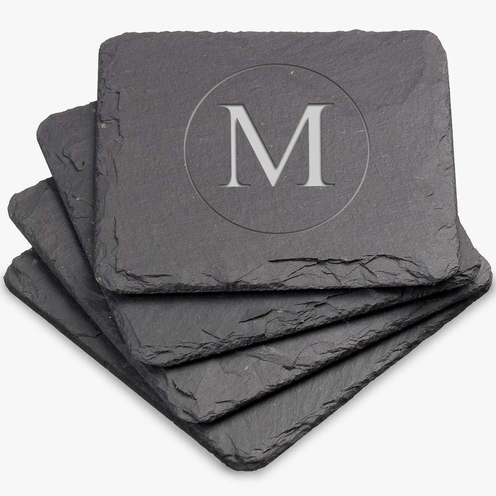 Custom Square Initial Inside Circle Slate Coasters.