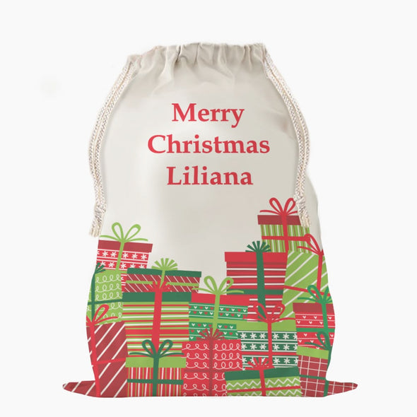 Custom Wrapped Christmas Gifts Drawstring Sack | Personalized Santa Bag.