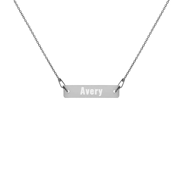Engraved Silver Bar Chain Necklace.
